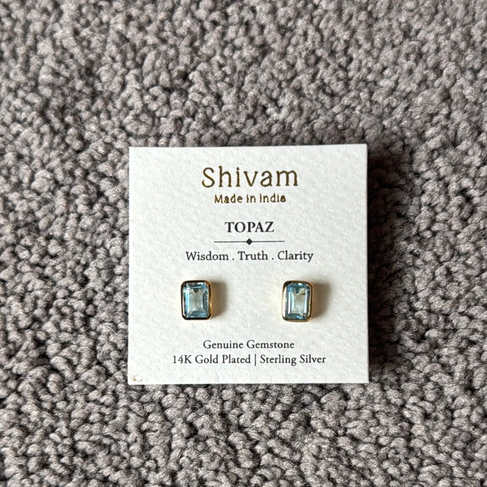 Shivam 14K Gold Plated Sterling Silver Topaz Gemstone Earrings - Picture 1 of 4